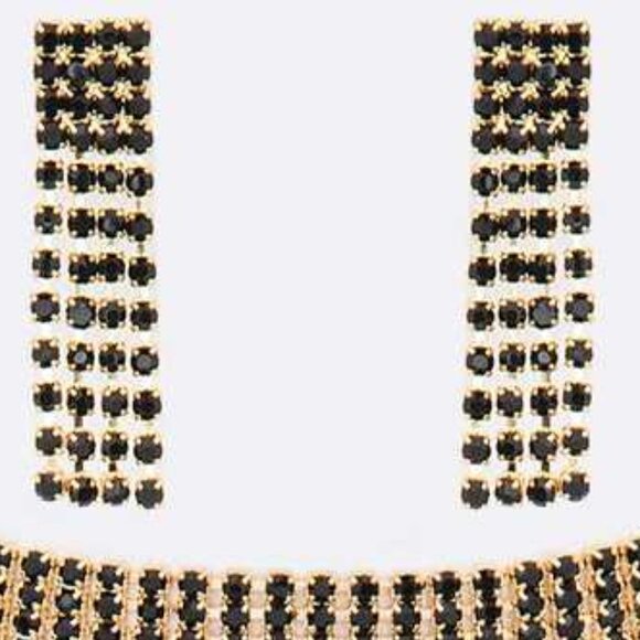 5 Row Color Crystal Rhinestone Choker Set - Gold/Clear - Picture 2 of 2
